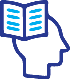 Illustration of a side profile of a head with an opened book over it.