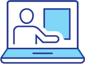 Illustration of a person presenting inside of a laptop